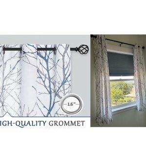 72”x50” 2 panels Semi Sheer short linen curtains blue gray tree branch filtering